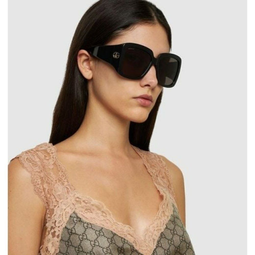 NEW Gucci GG1402S 001 Black Grey Women Square Sunglasses GG 1402S